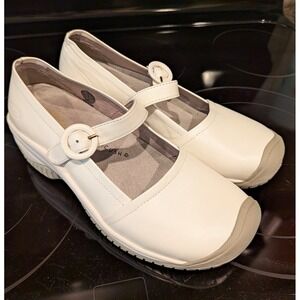 KEEN Cush Women's Mary Jane Leather Nursing White/Gray Slip/Oil Resistant 10 M